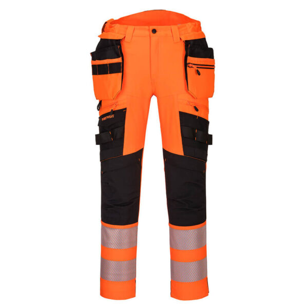 Portwest DX4 Hi-Vis joustohousut irrotettavilla riipputaskuilla oranssi/musta DX442